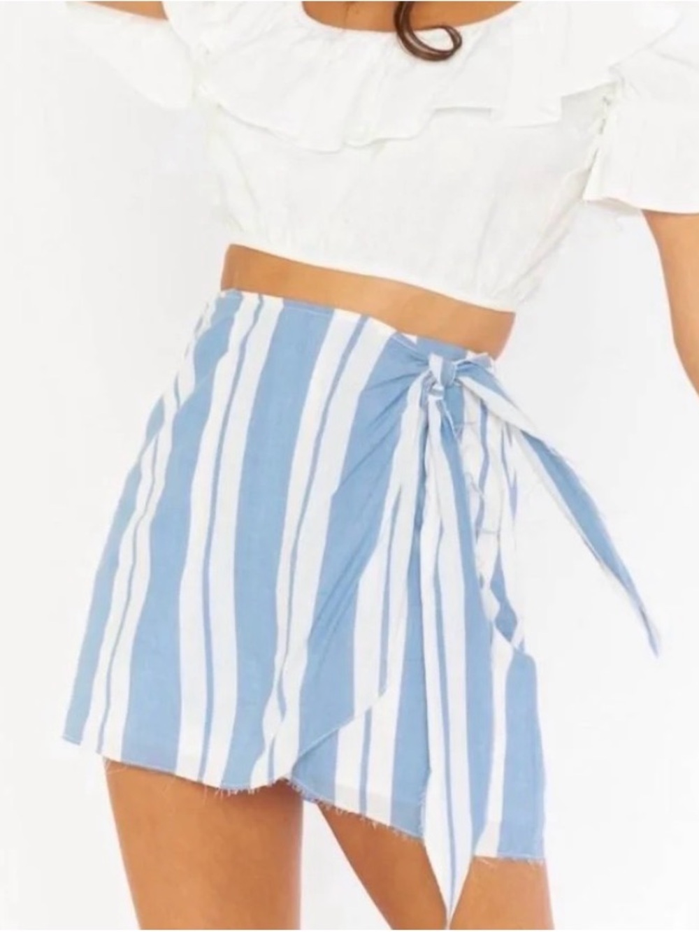 Show Me Your Mumu Blue & White Striped Wrap Mini Skirt